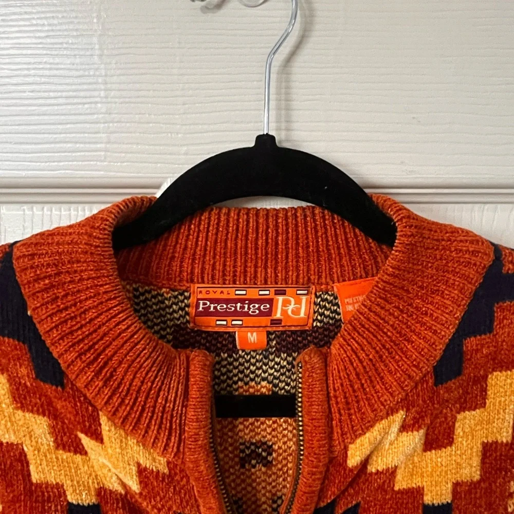 Vintage Royal Prestige Sweater Jacket | Geometric Pattern, Full Zip - Picture 4 of 7